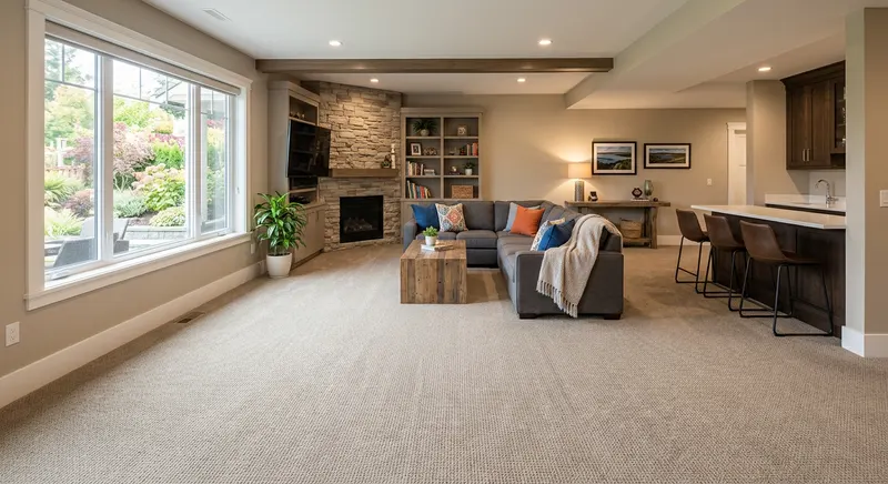 Clean carpet in a finished family room after SpeedyDry carpet cleaning